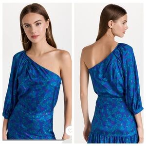 Veronica Beard Lyric Blouse Cobalt Multi 6 Silk Floral One Shoulder